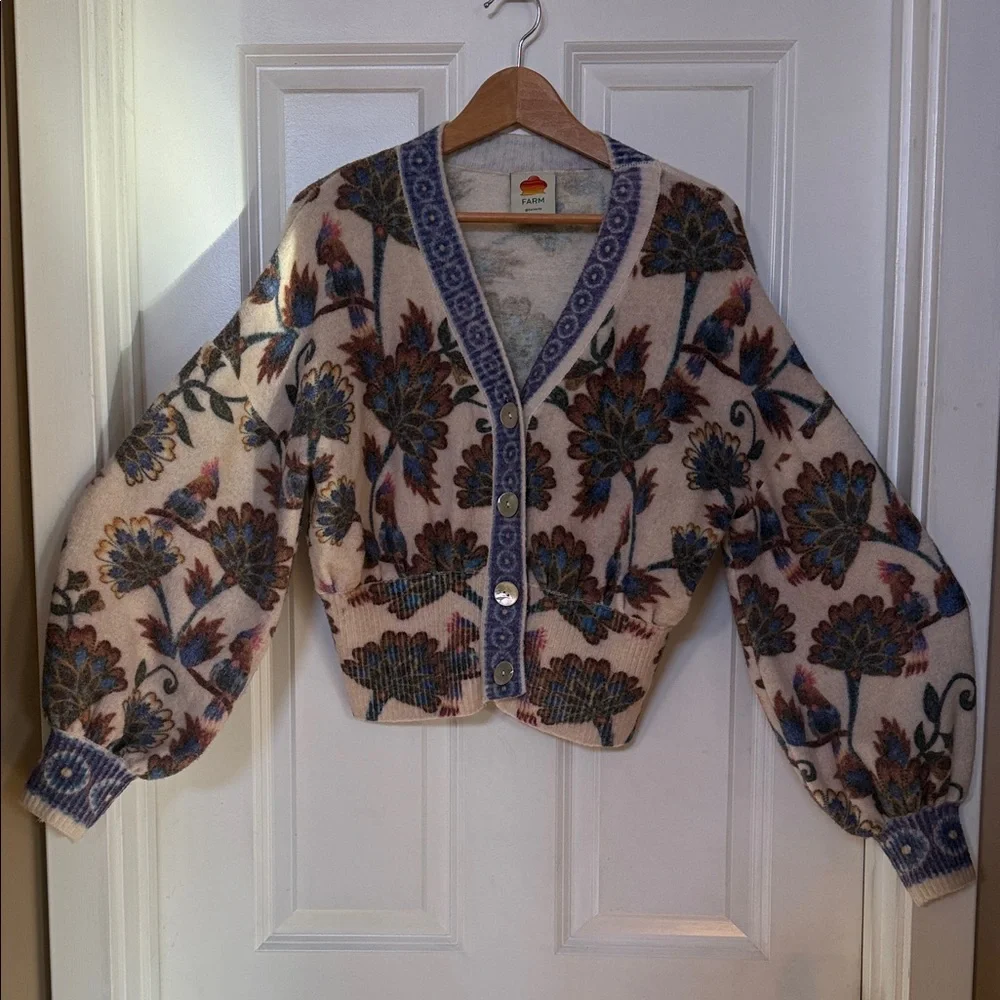 FARM Rio Floral Cardigan - Cream and Blue - Picture 1 of 16